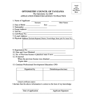 Optometry Council of Tanzania  Form