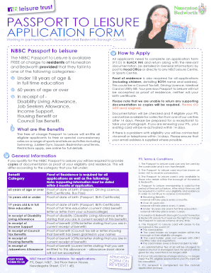 Passport to Leisure Nuneaton  Form