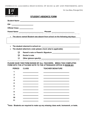 Laguardia High School Absence Form