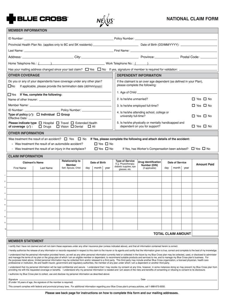 Nexus National Claim Form