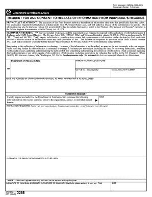 VA Form 3288, REQUEST for and CONSENT to RELEASE of