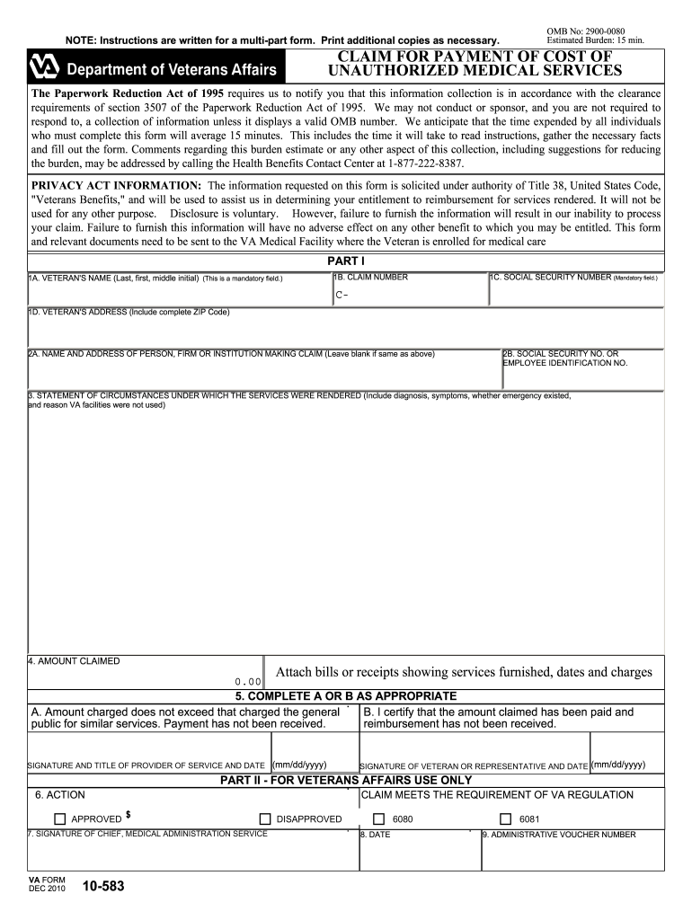 Va Form 10 583 Fill Out and Sign Printable PDF Template signNow