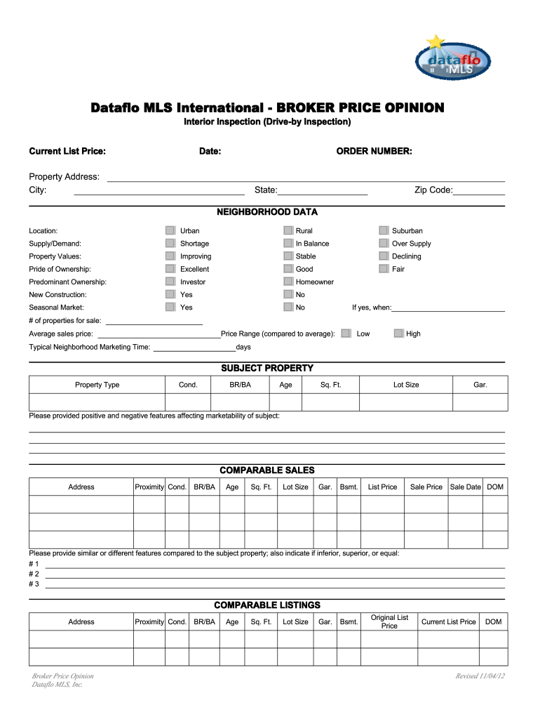  BROKER PRICE OPINION  Dataflo MLS 2012-2024