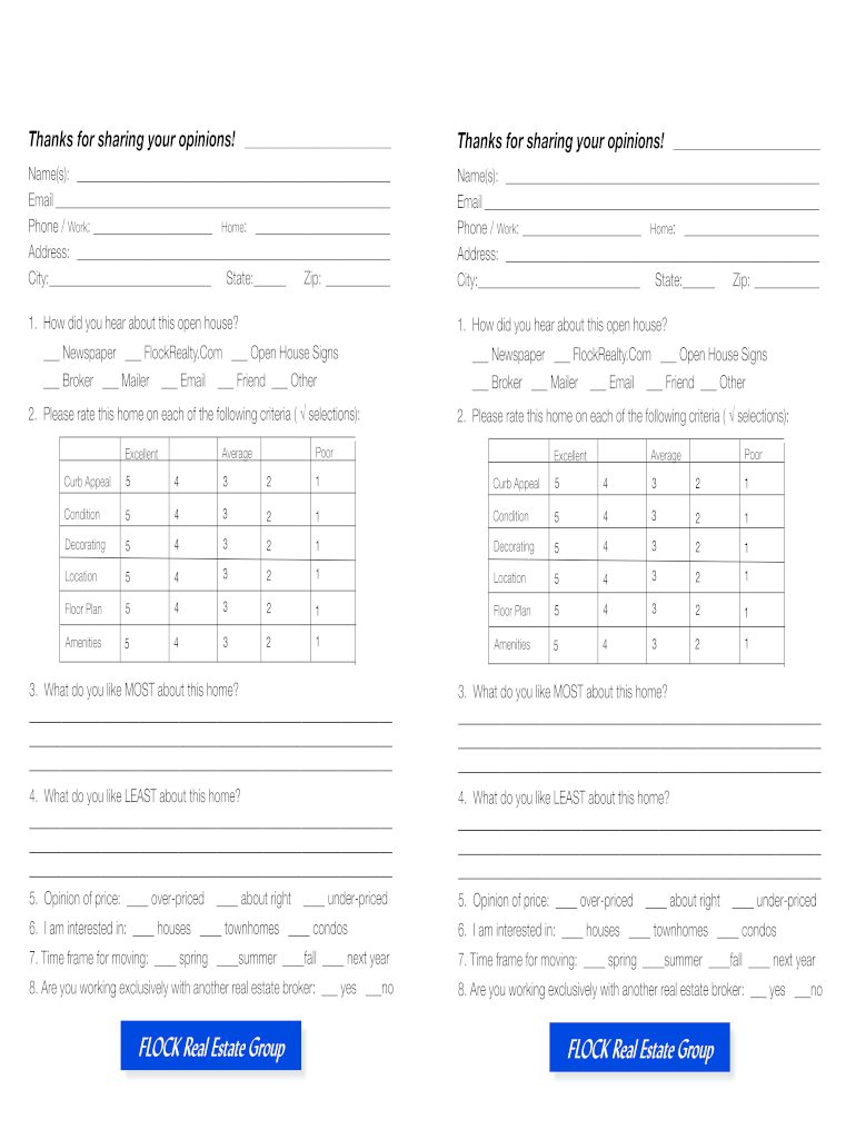 Printable Open House Feedback Form