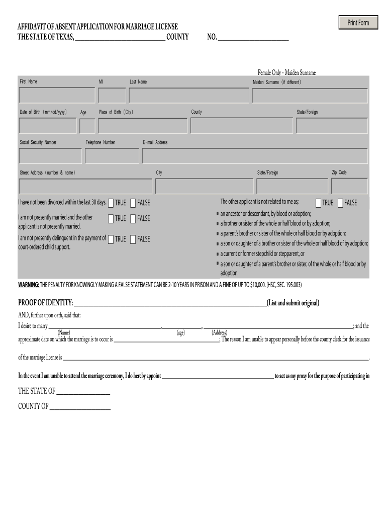 Affidavit of Informal Marriage for the Operational Purposes of Tdcj