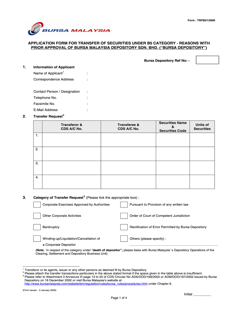  Bursa Malaysia Direction for Transfer of Securities Form 2005-2024