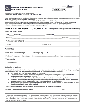 Disabled Parking Permit Geelong  Form