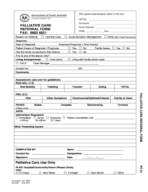 PALLIATIVE CARE REFERRAL FORM FAX 8682 5831 DOB Sex