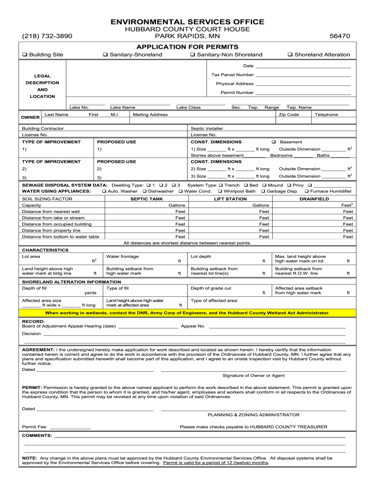 Hubbard County Building Permits  Form