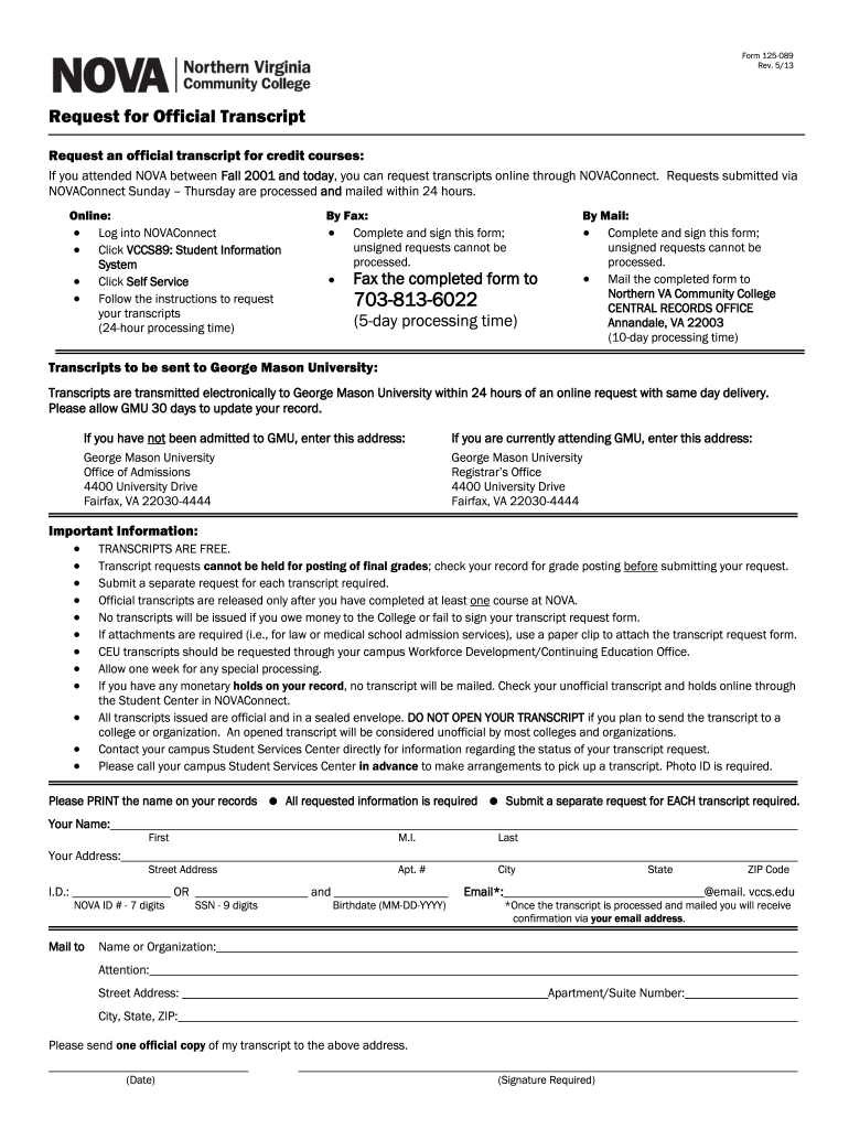  Northern Virginia Community College Transcripts 2013-2024