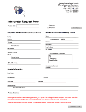 Fcps Translation Services  Form