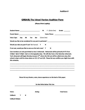 Grease School Edition PDF  Form