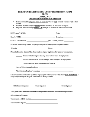 HERNDON HIGH SCHOOL GUEST PERMISSION FORM PROM Fcps
