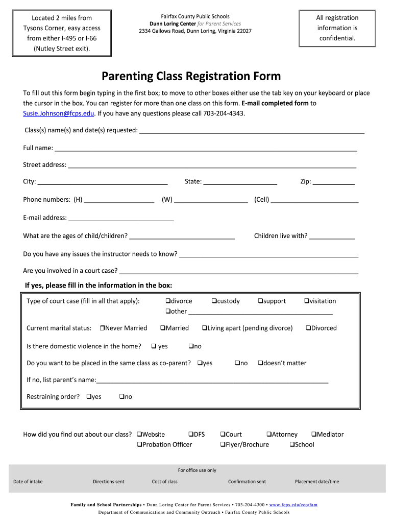 Examples of Parenting Class Registration Form