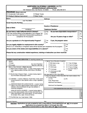 NORTHERN CALIFORNIA LABORERS JATC APPRENTICESHIP Norcalaborers  Form