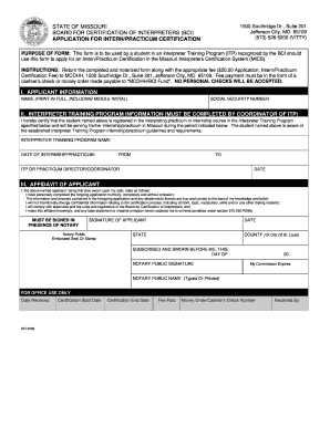 Application for InternPracticum CertificatePDF Document Missouri  Form