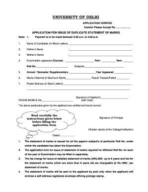 Du Marksheet Sample  Form