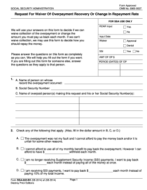Request for Waiver of Overpayment Recovery or Social Security Socialsecurity  Form