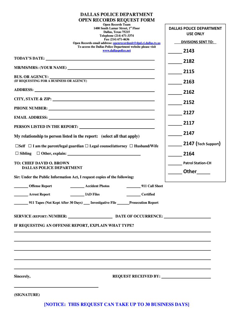 Dallas Open Records  Form