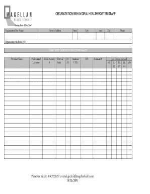 ORGANIZATION BEHAVIORAL HEALTH ROSTER STAFF Magellan of Iowa  Form