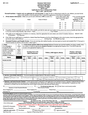 Manchester Ct Lunch Application PDF Form