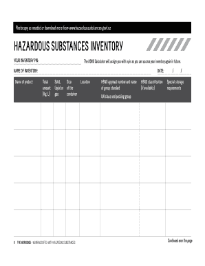 Download the Inventory Form Hazardous Substances Toolbox