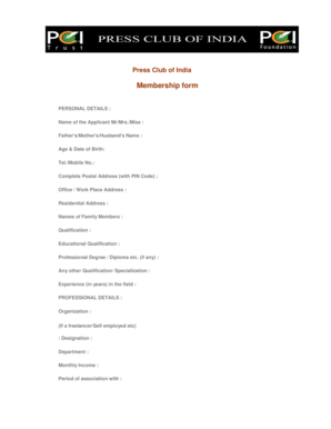 Press Club of India Membership Fees  Form