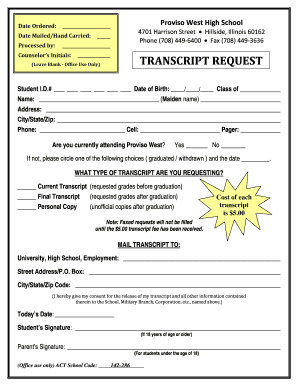 Proviso West High School Transcript Request  Form