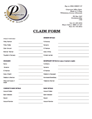 Prospercare Claim Form