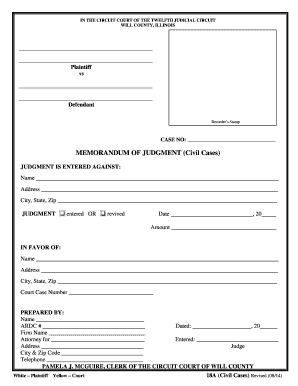 Memorandum of Judgement  Form