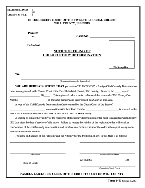  NOTICE of FILING of CHILD CUSTODY DETERMINATION 2013