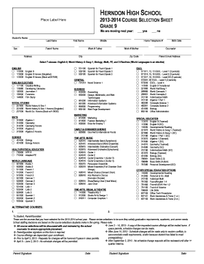 Katy Isd 9th Grade Course Selection Sheet  Form