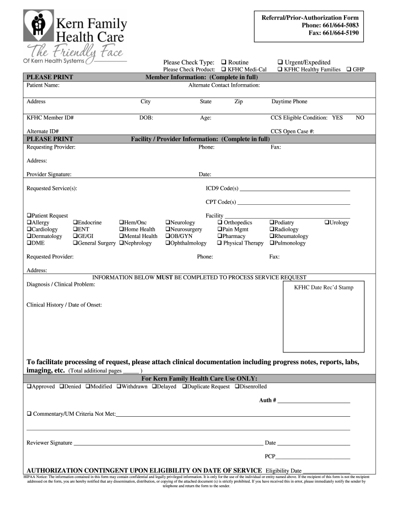 Kern Family Health Plan  Form