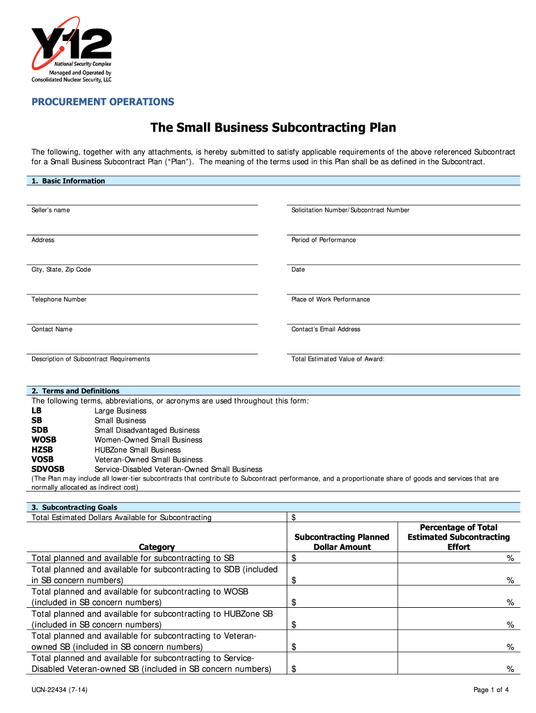  Small Business Subcontracting Plan Exemption 2014-2024