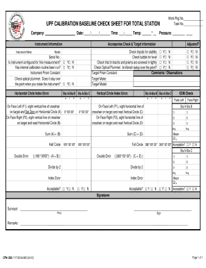 CFN 1026 UPF Calibration Baseline Check Sheet for Total Station CFN 1026 UPF Calibration Baseline Check Sheet for Total Station  Form