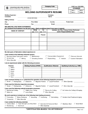 How to Fill a Cwb Welding Supervisor Resume  Form