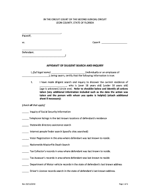 Affidavit of Diligent Search Florida&amp;#39;s 2nd Judicial Circuit Leon  Form