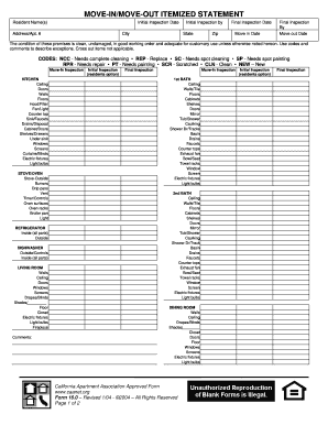 MOVE INMOVE OUT ITEMIZED STATEMENT Thesokolows Com  Form