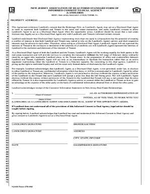 Nj Association of Realtors Dual Agency Landlord Form