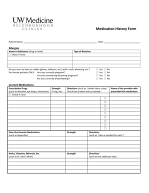  Medication History Form UW Medicine 2018-2024