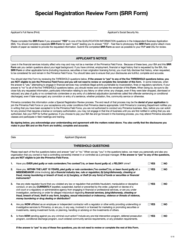  Srr Form 2010-2024