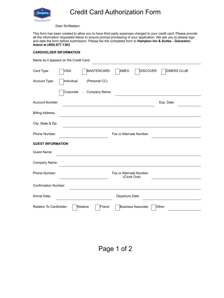 Page 1 of 2 Credit Card Authorization Form  PDF Hosting