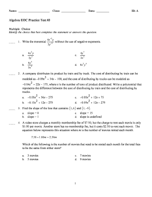 Algebra Eoc Practice Test 3  Form