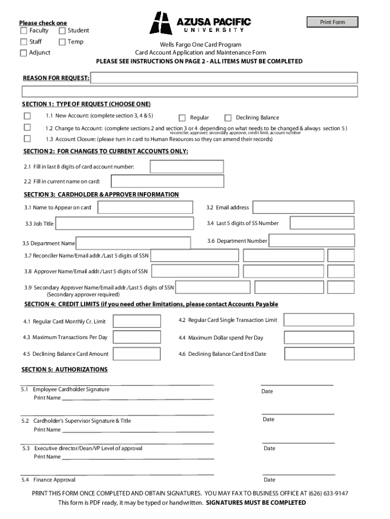 Wells Fargo Application  Form