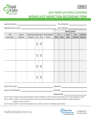 Workplace Inspection Recording Form