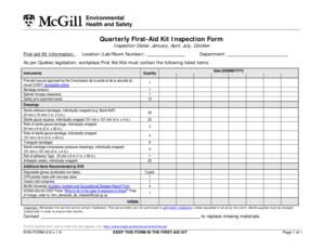 Quarterly First Aid Kit Inspection Form McGill University Mcgill