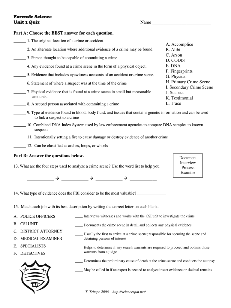  Forensic Science Unit 1 Quiz Answer Key 2006-2024