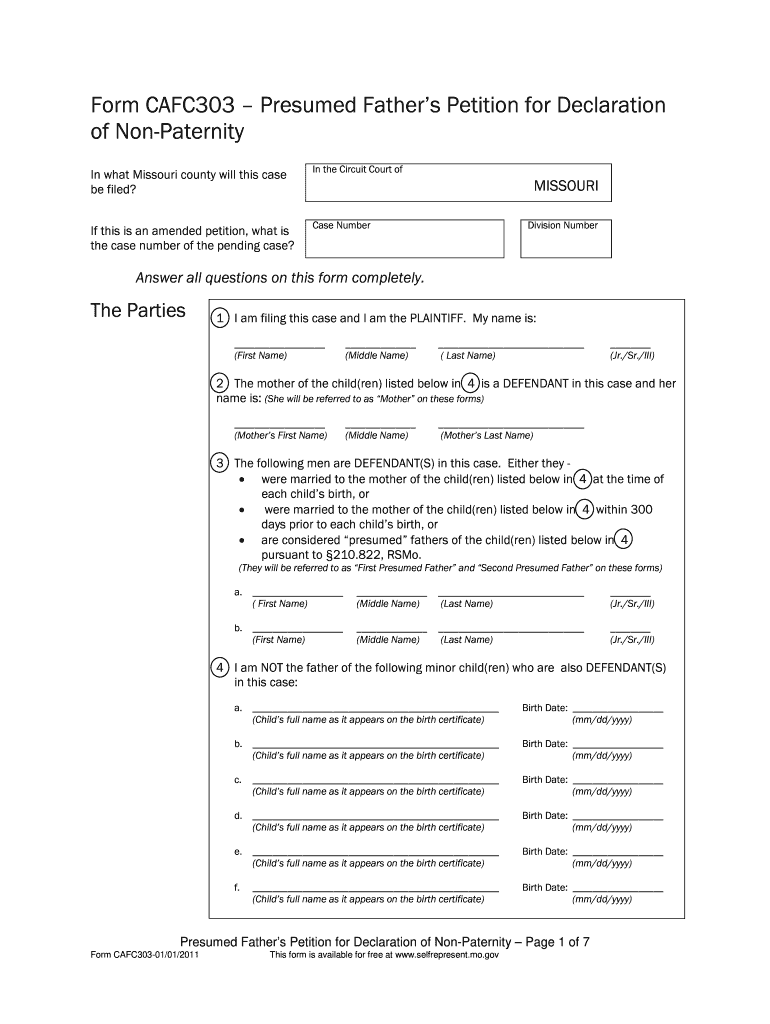 CAFC303  Presumed Father&#39;s Petition for Declaration of Non  Form