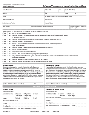  New York Dept of Health Influenza Pneumococcal Immunization Consent Form in Spanish Language 2014-2024