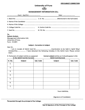 Hall Ticket Correction Form University of Pune Unipune Ac